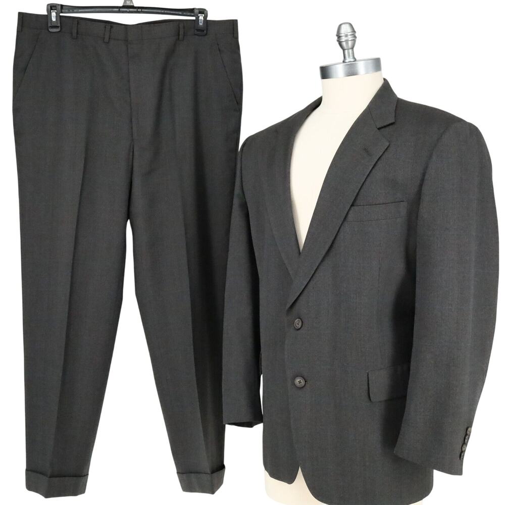 Hart Schaffner Marx Suit Mens 46L Dark Gray Wool Cuffed Pants Heritage Plus